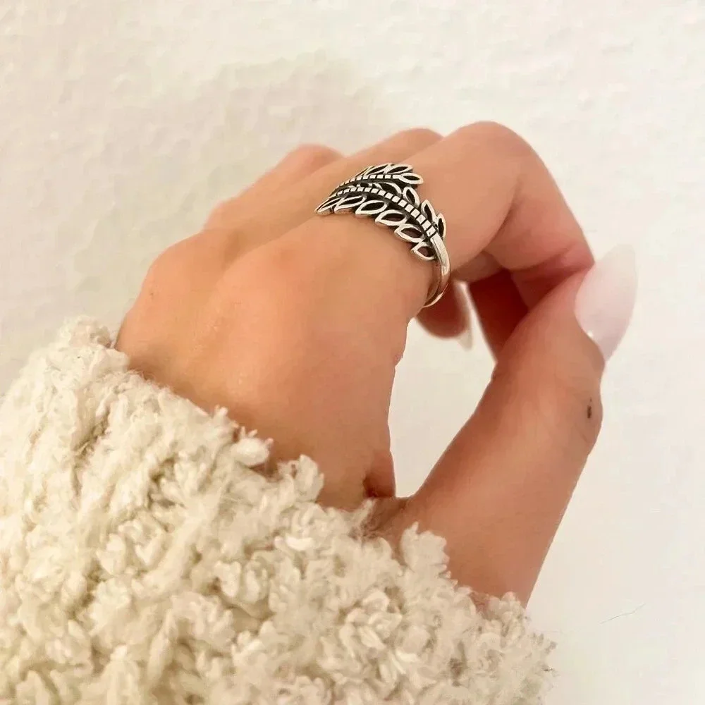 925 Sterling Silver Leaf Ring Vintage Wrap Ring Leaf Ring Geometric Ring